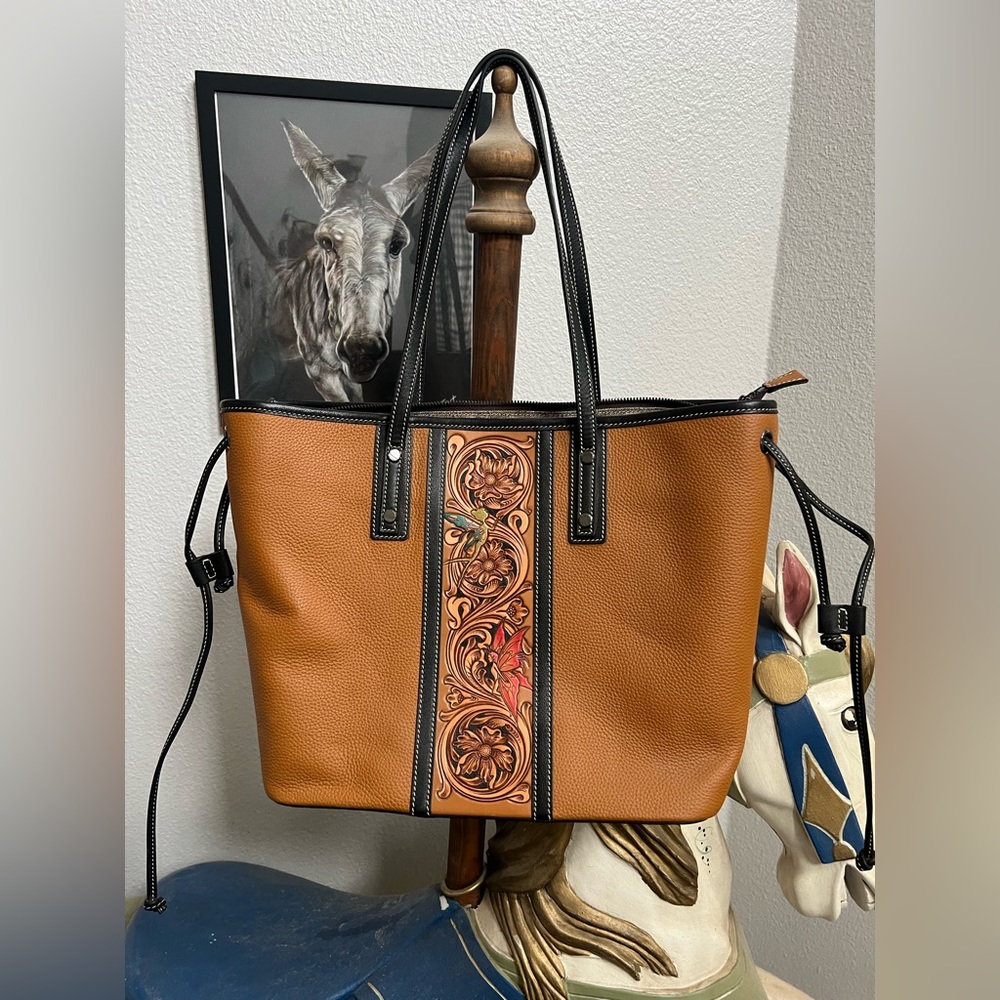 Brand new with tag Leather tote with tooled fairies